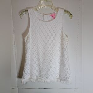 Lilly Pilitzer Women's White Sleeveless Lace Top Size Small